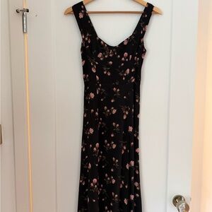 Reformation Black Maxi Dress with Pink Floral Design